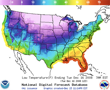 Low Temps Dec 16 2008