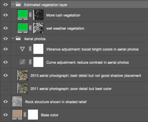 View the layering of the derived spatial data in Photoshop