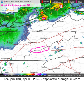 Current doppler radar for the Great Smoky Mountains.