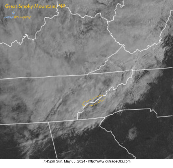 Current visible satellite for the Great Smoky Mountains.