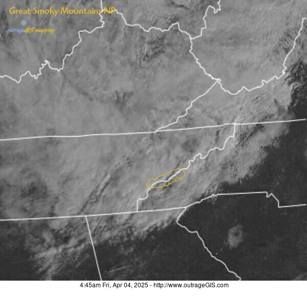 Current visible satellite for the Great Smoky Mountains.