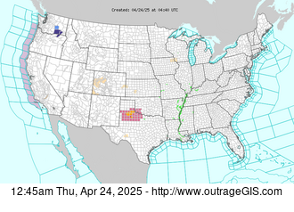 Current National Weather Service watches and warnings.