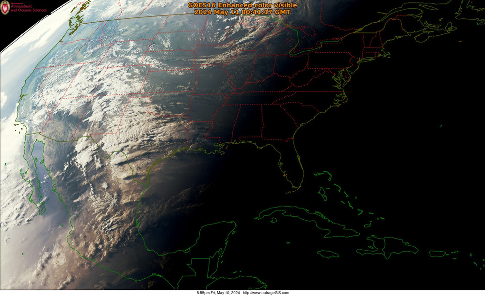 Current satellite image from the GOES-16 platform.