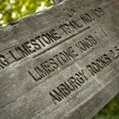 Carved wood trail mileage sign