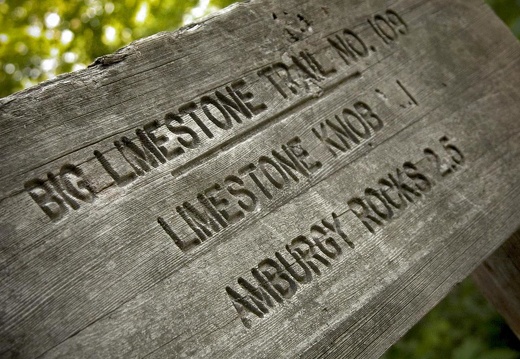 Carved wood trail mileage sign