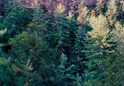 Across small valley to overhanging cliff