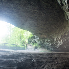 Cool cave air making fog