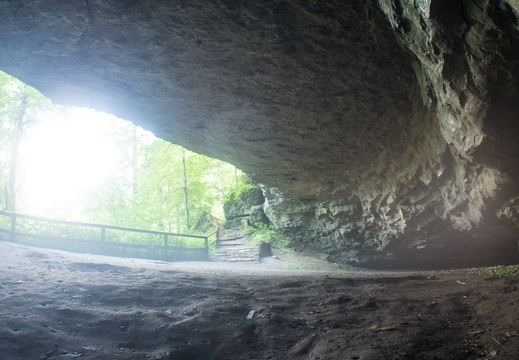 Cool cave air making fog