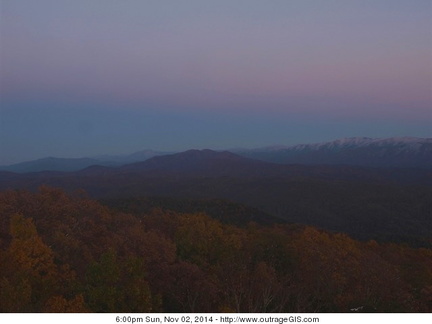 Smokies first snow as sun sets