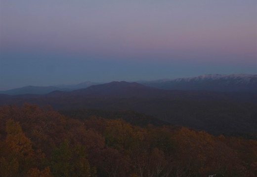 Smokies first snow as sun sets