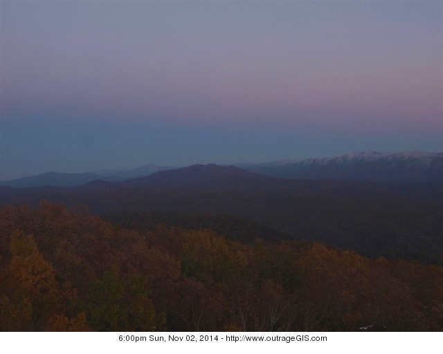 Smokies first snow as sun sets