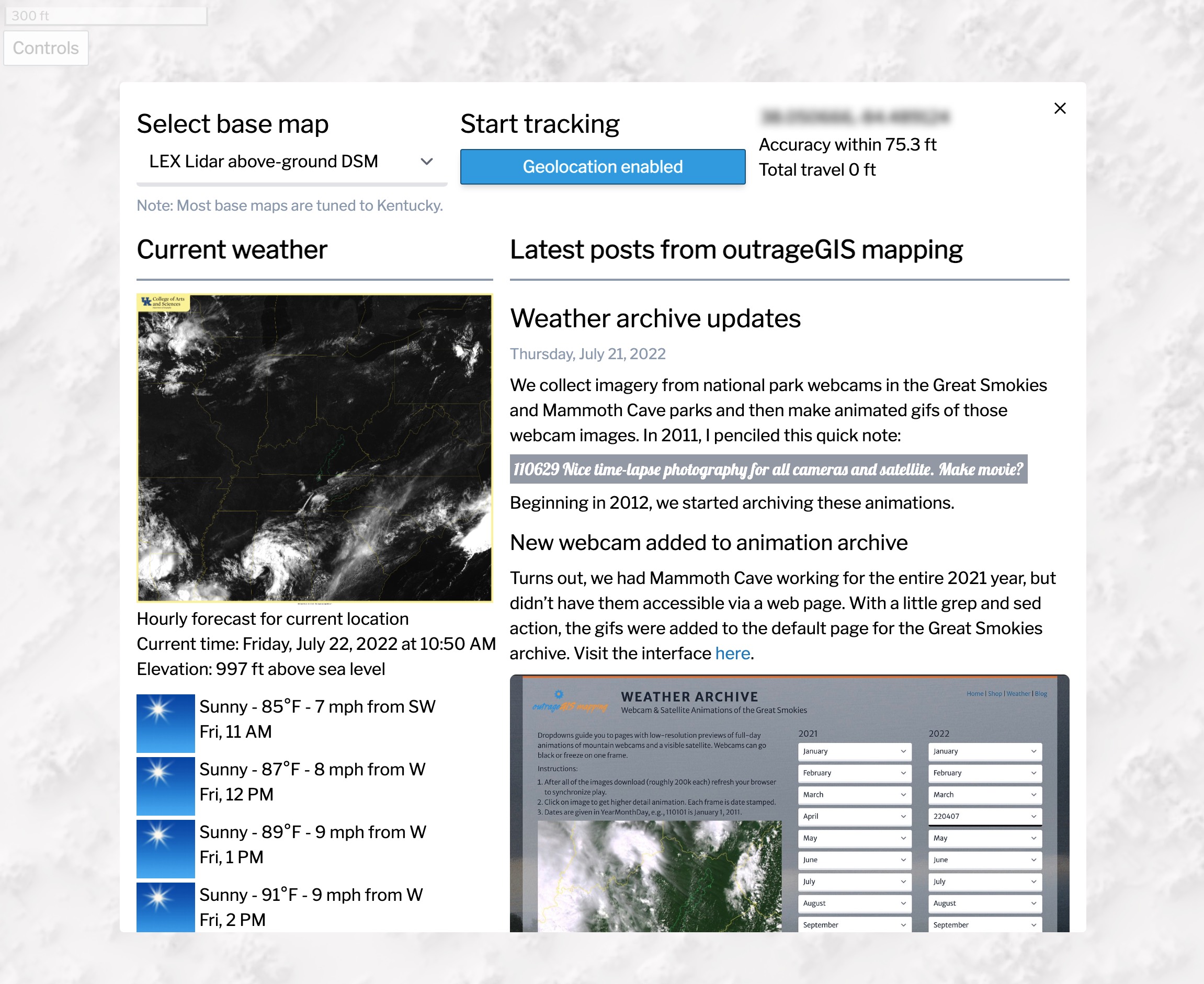 Screen Capture of control panel