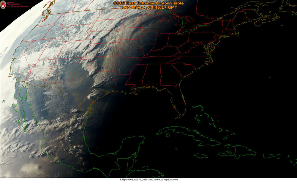 Current satellite image from the GOES-16 platform.