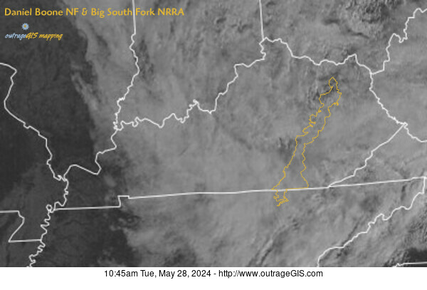 Current visible satellite for the Daniel Boone National Forest.